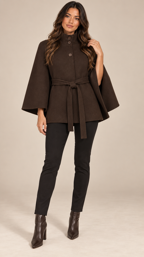 Antonella Cape Coat — Brown model front