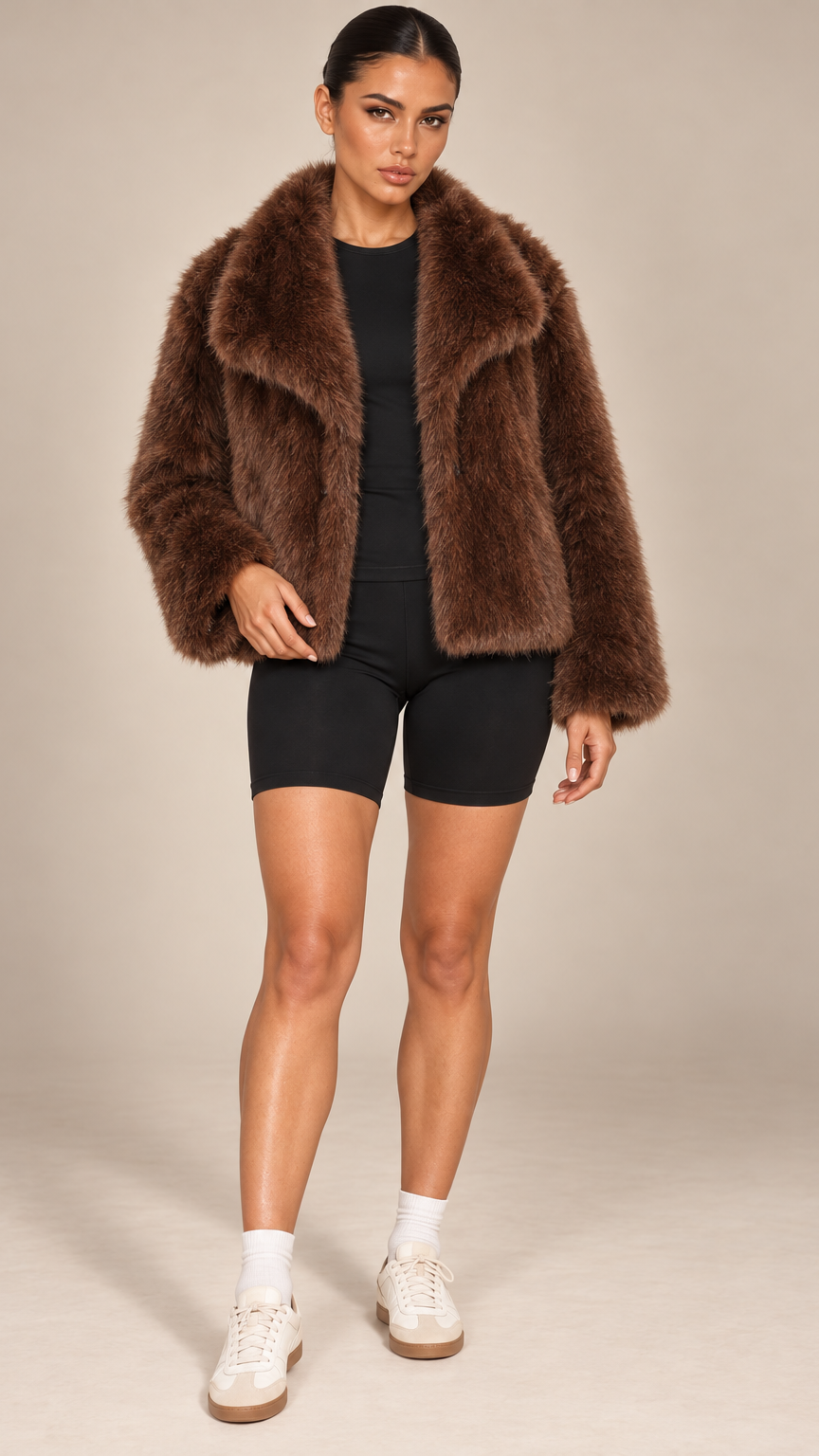 Josette Lapel Jacket — Brown model front