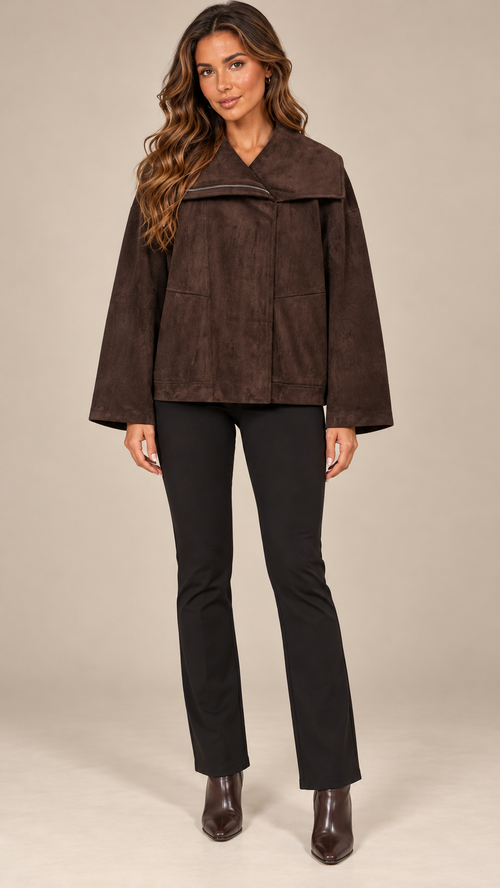 Rosetta Sailor-Collar Bomber — Brown model front