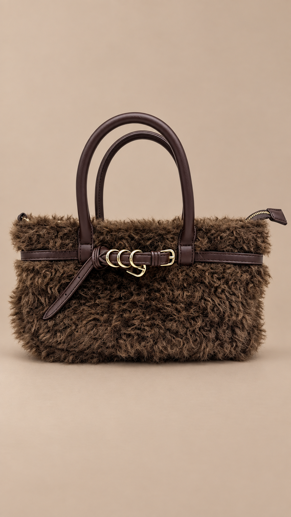 Kolani Plush Boston Bag — Brown product closed