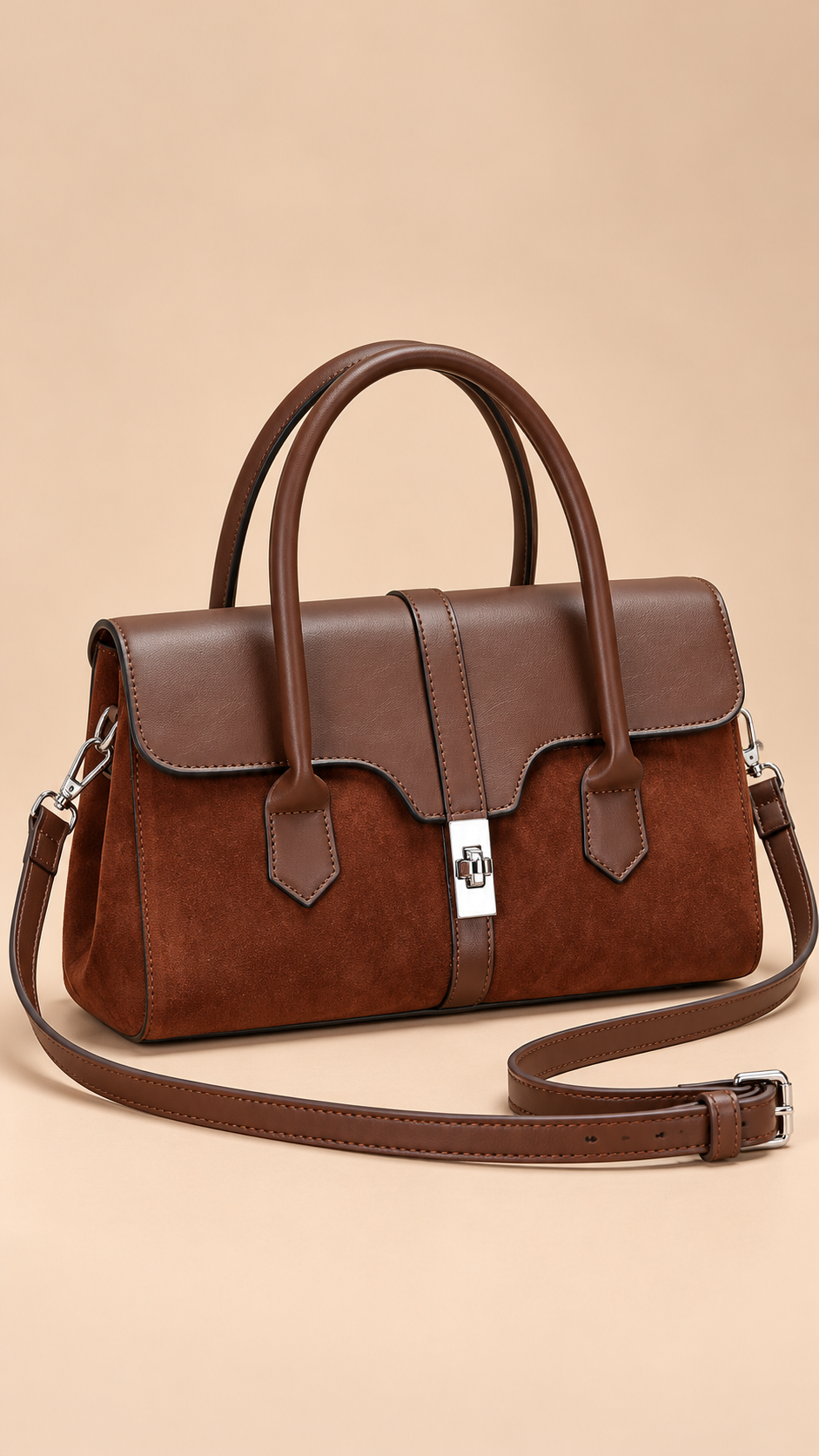 Verena Turn-Lock Satchel — Brown product closed