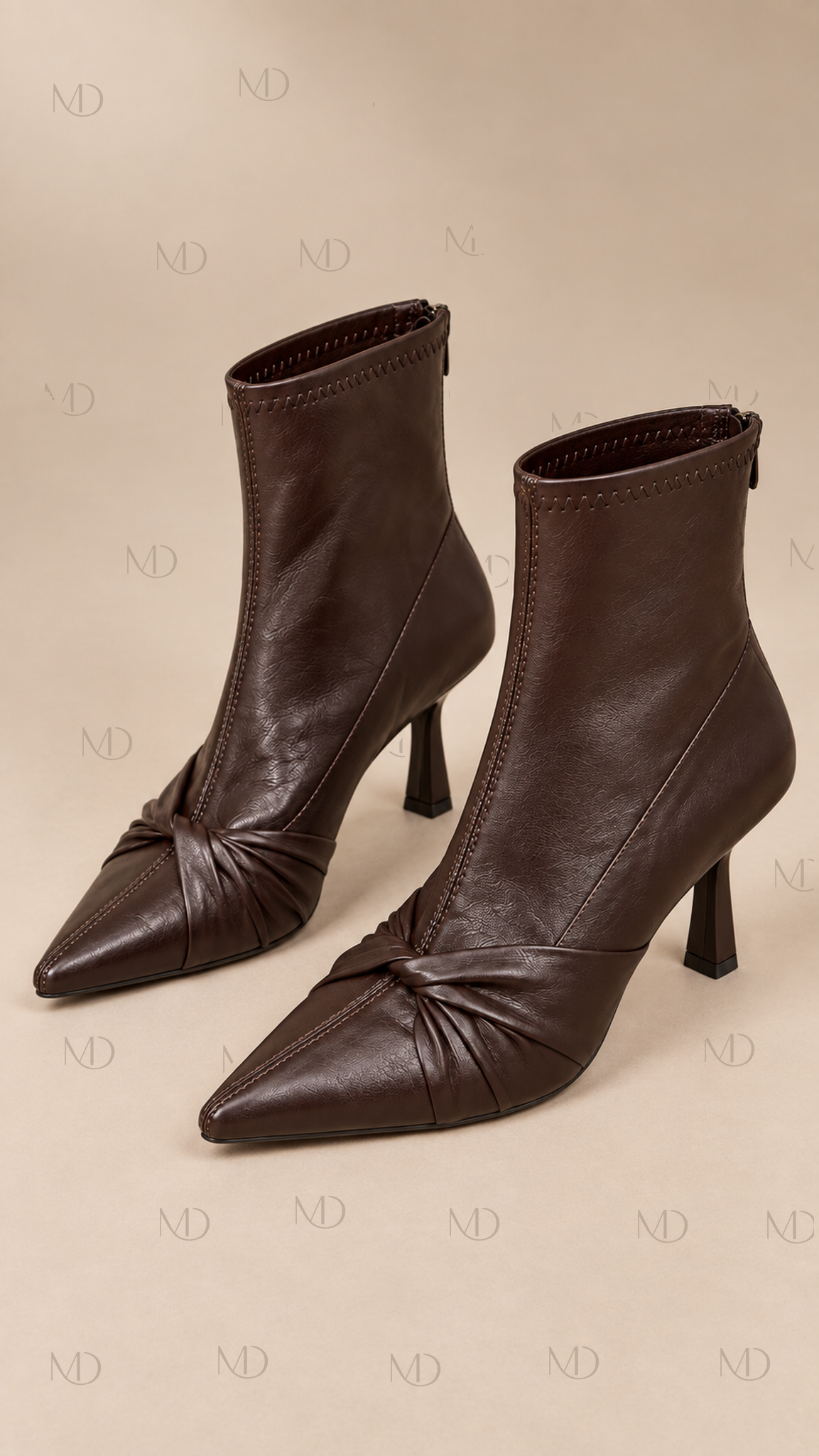 Sienna Knotted Stiletto Boots — Brown product only