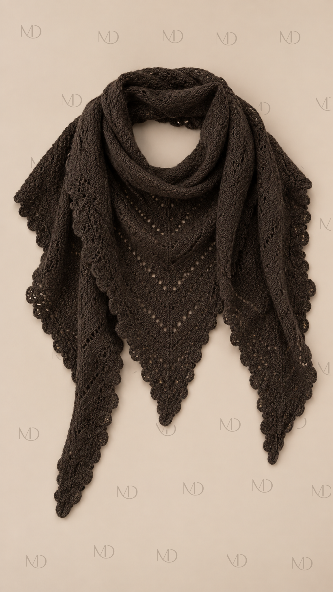 Elowen Pointelle Triangle Scarf — Brown product only