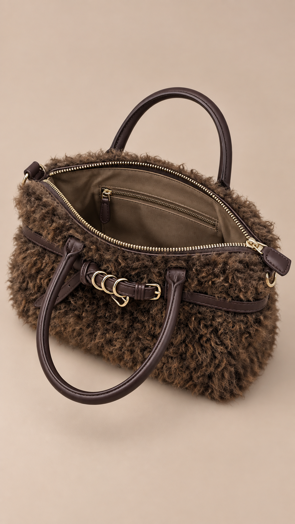 Kolani Plush Boston Bag — Brown product open