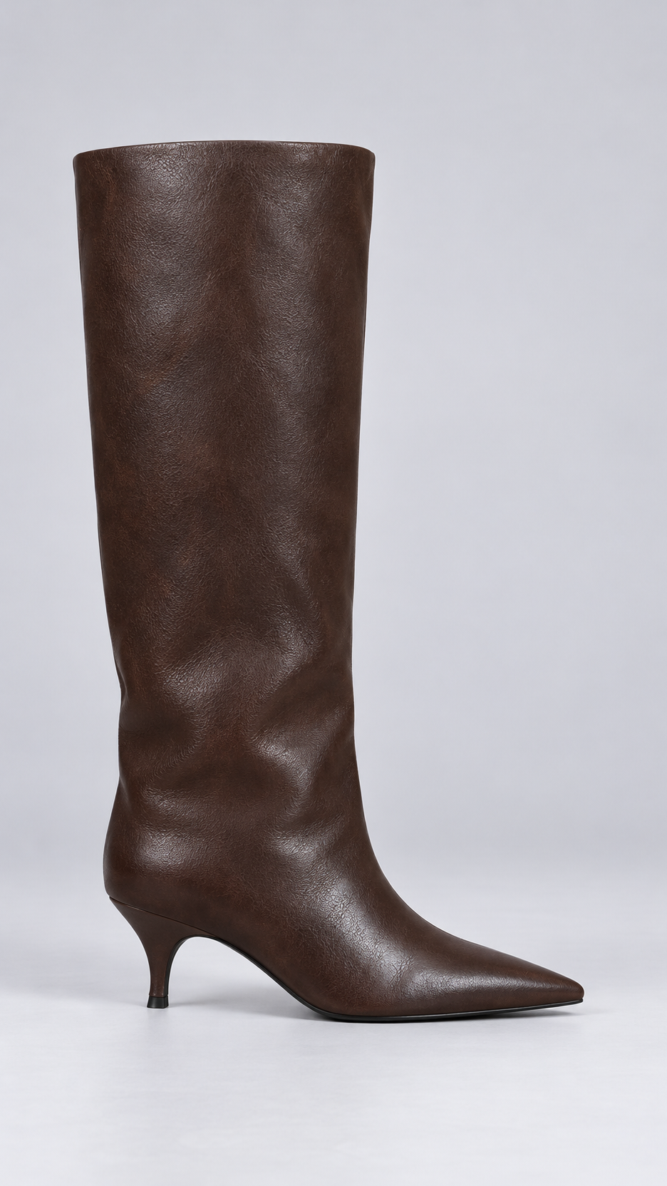 Maribeth Stiletto-Point Knee Boot — Brown shoe side