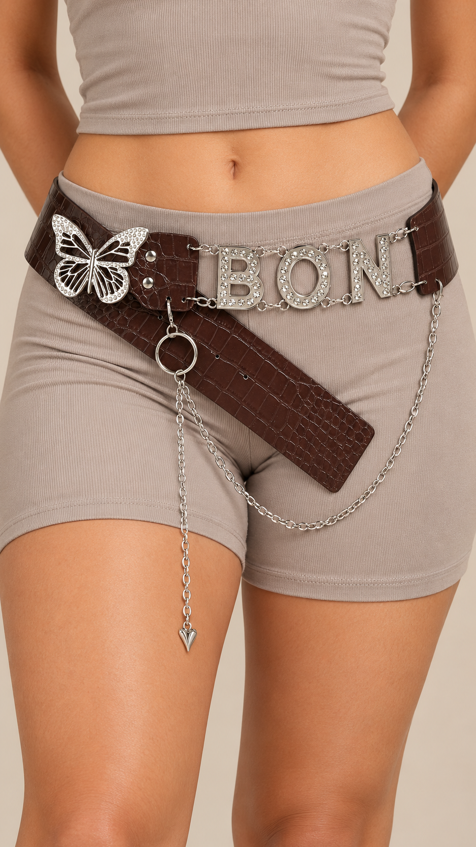 Fiorella Butterfly Belt — Brown worn closeup