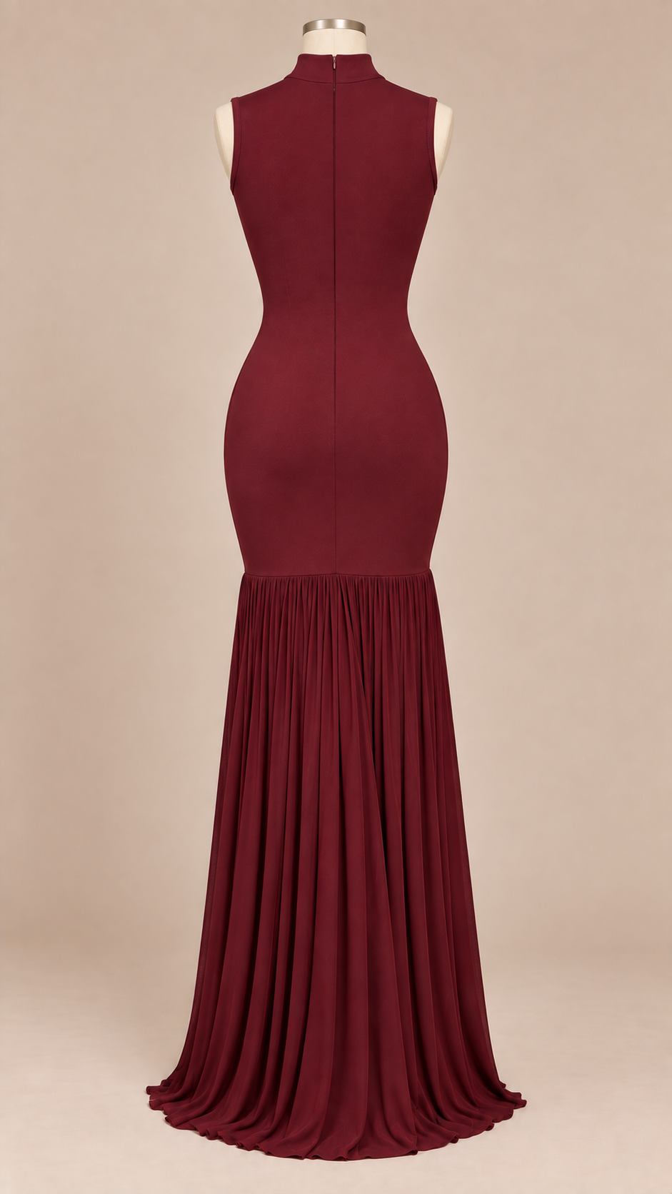 Selene Keyhole Fishtail Maxi — Burgundy mannequin back