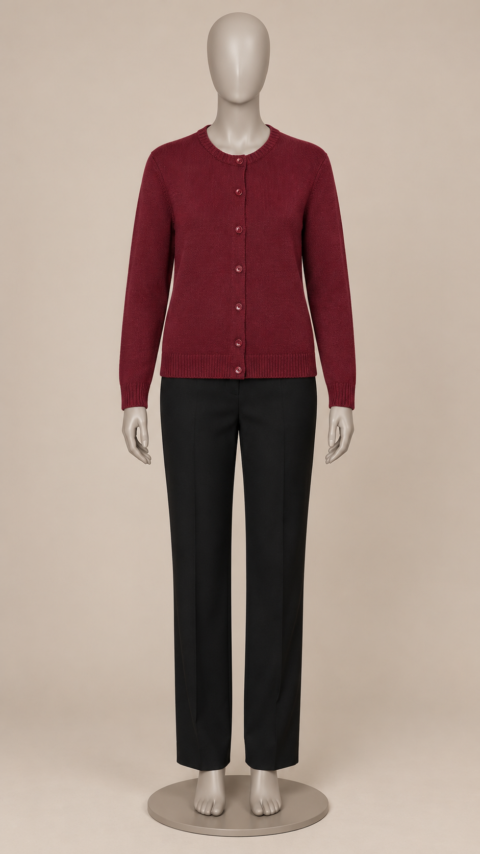 Hedda Crewneck Cardigan — Burgundy mannequin front