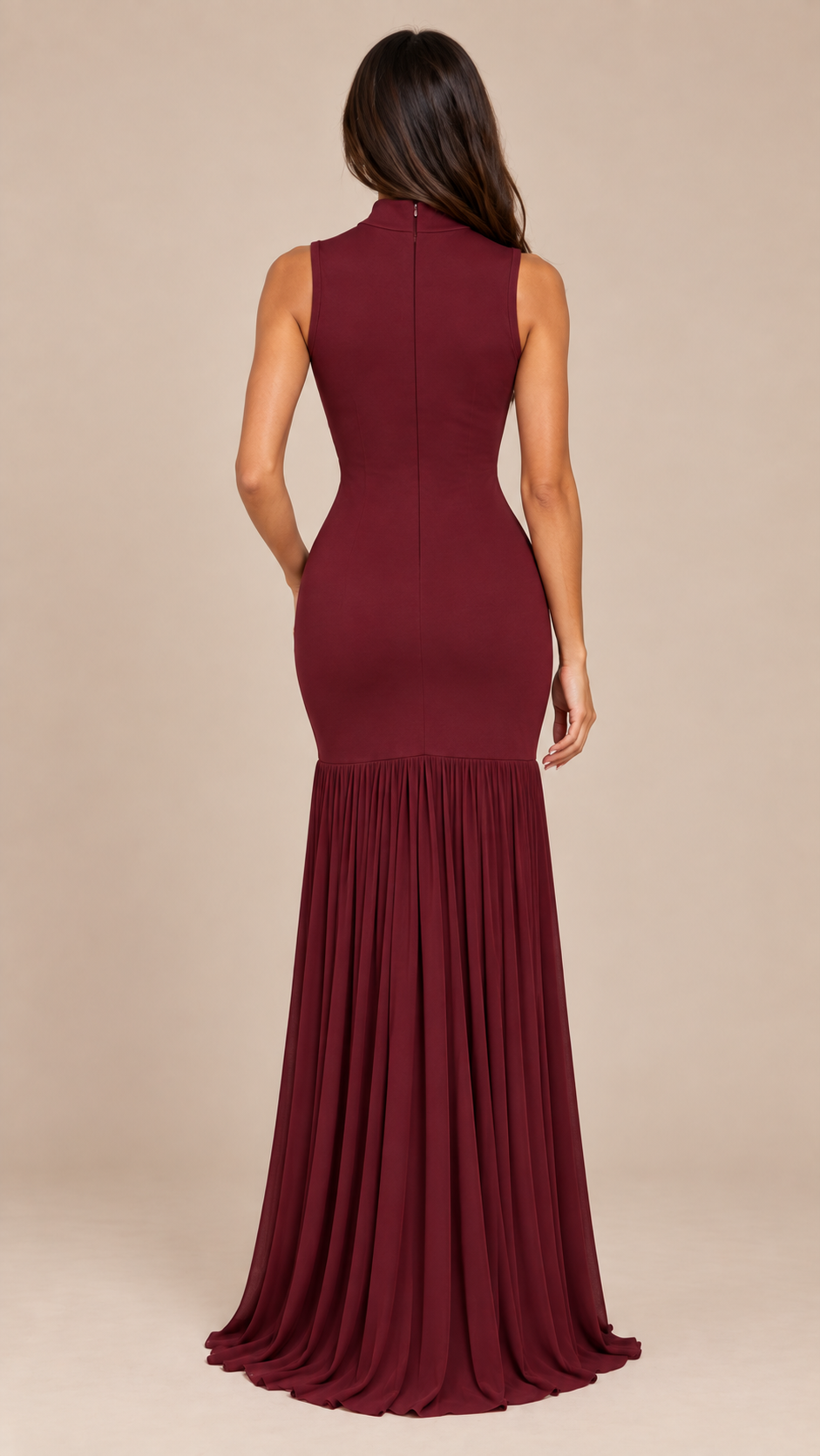 Selene Keyhole Fishtail Maxi — Burgundy model back