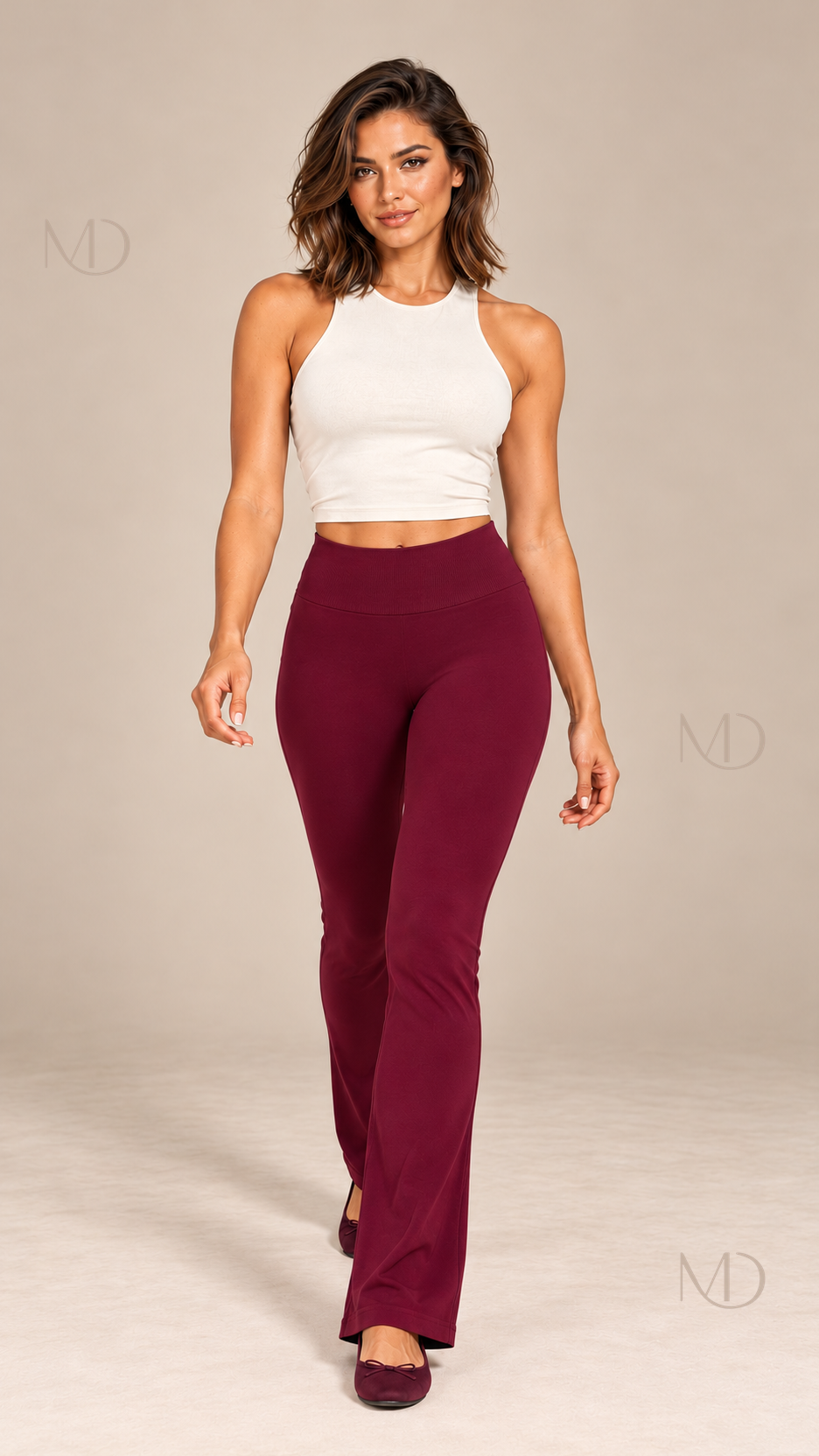 Ines Seamless Flare Pants — Burgundy model front