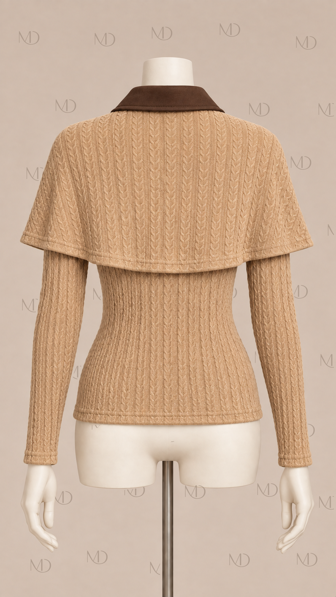 Yuzu Cable Knit Capelet Set — Camel mannequin back