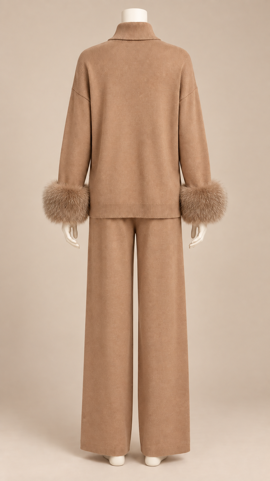 Noor Fur-Pom Knit Set — Camel mannequin back