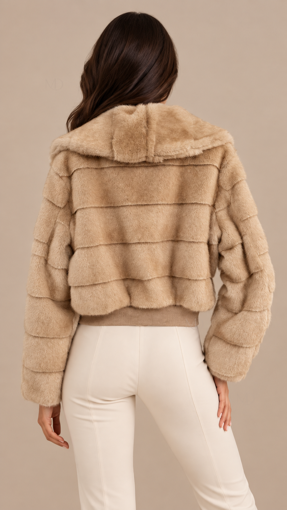 Sable Faux Fur Jacket — Camel model back
