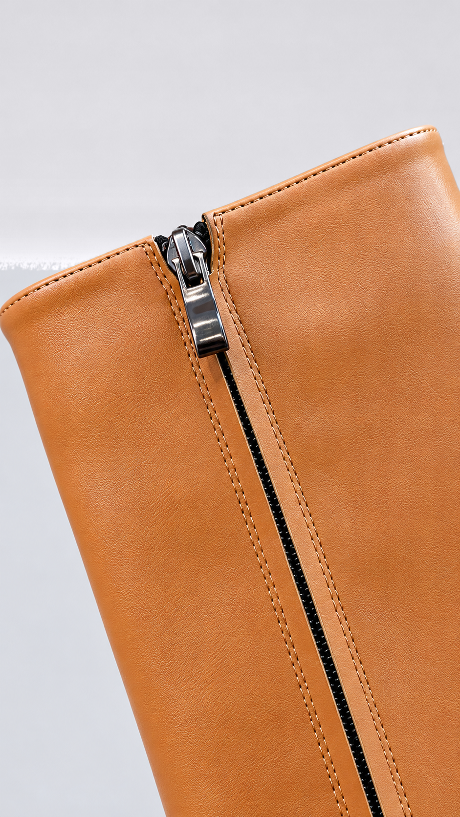 Ginevra Square-Toe Tall Boot — Camel shoe detail
