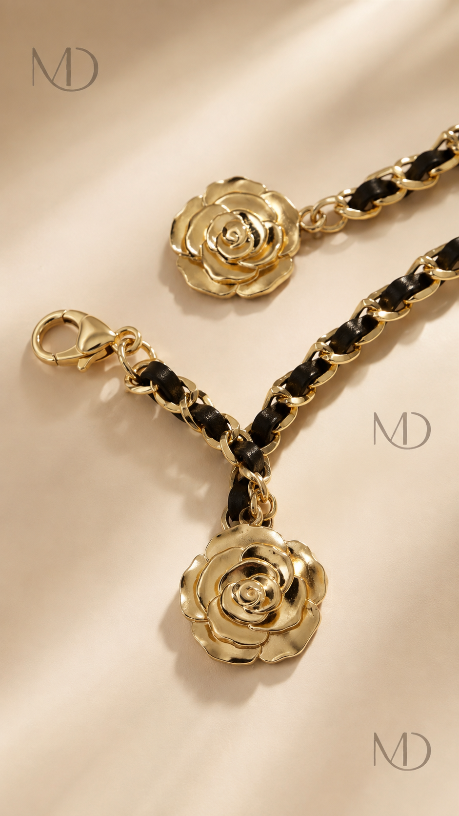 Camellia Woven Chain Belt - Black Rope detail