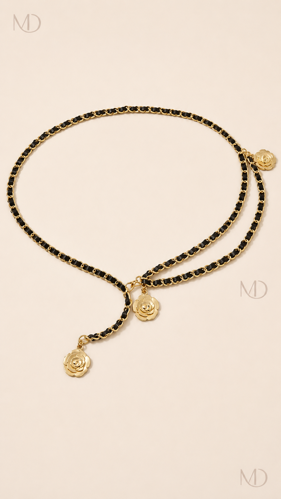 Camellia Woven Chain Belt - Black Rope front