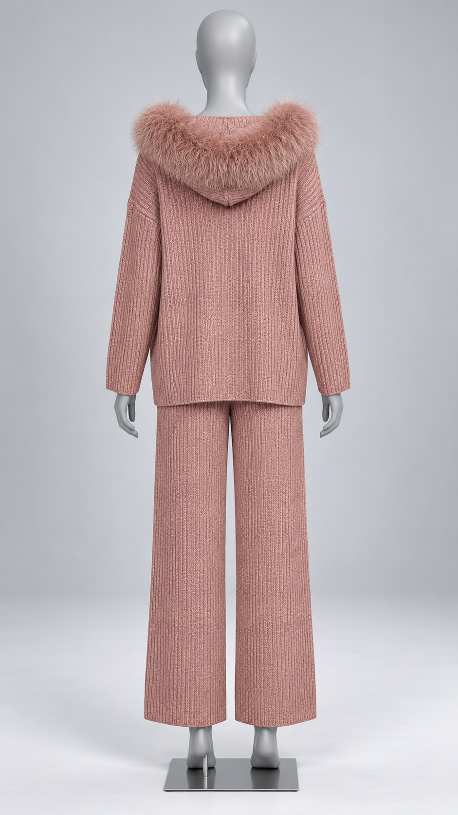 Wilma Fox-Hood Knit Set — Cherry Blossom Pink mannequin back