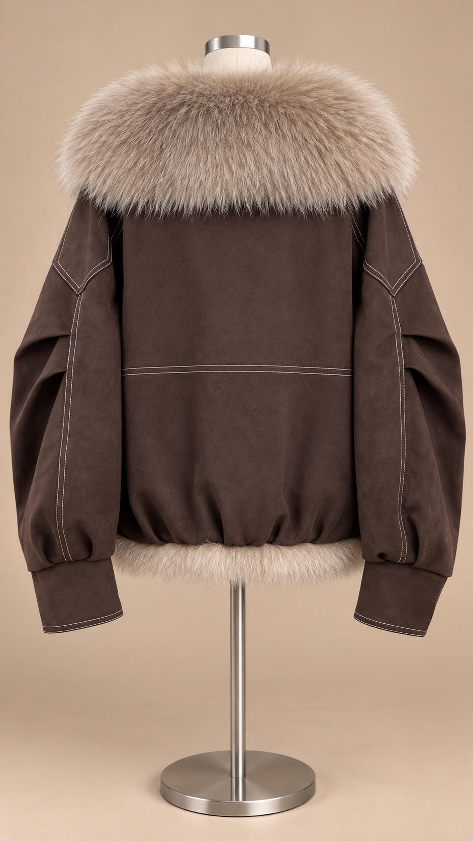 Selene Fox Collar Parka — Chocolate Brown mannequin back