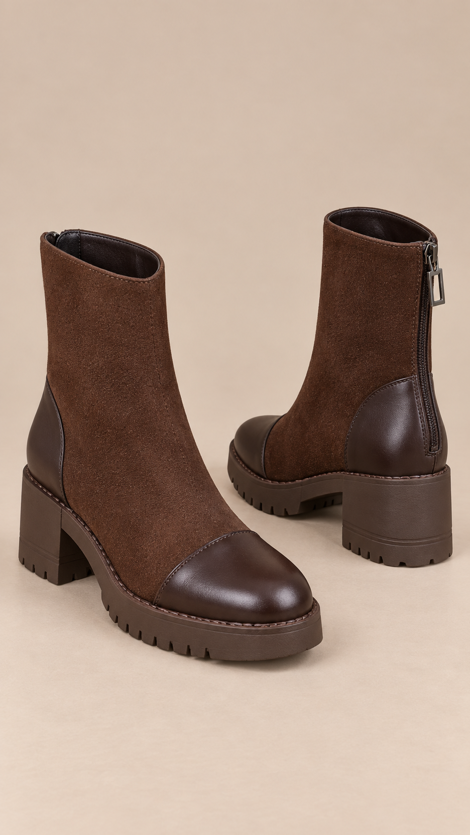 Vesna Block-Heel Boots — Chocolate Brown product only