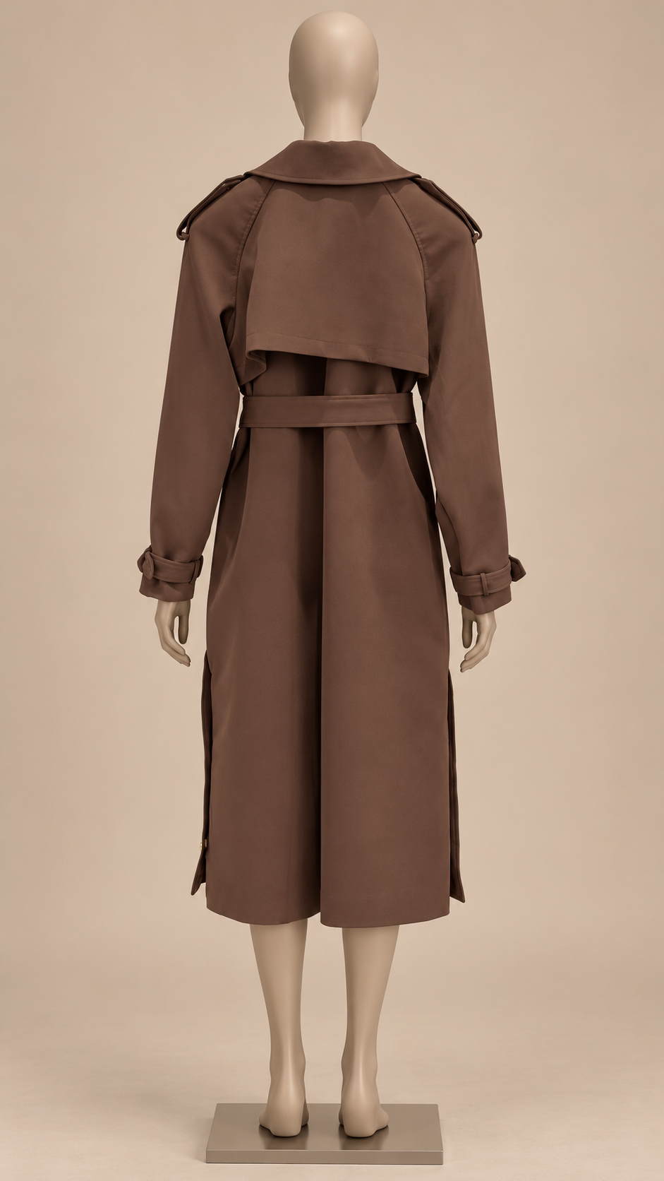Tilda Gilt-Button Trench — Chocolate mannequin back