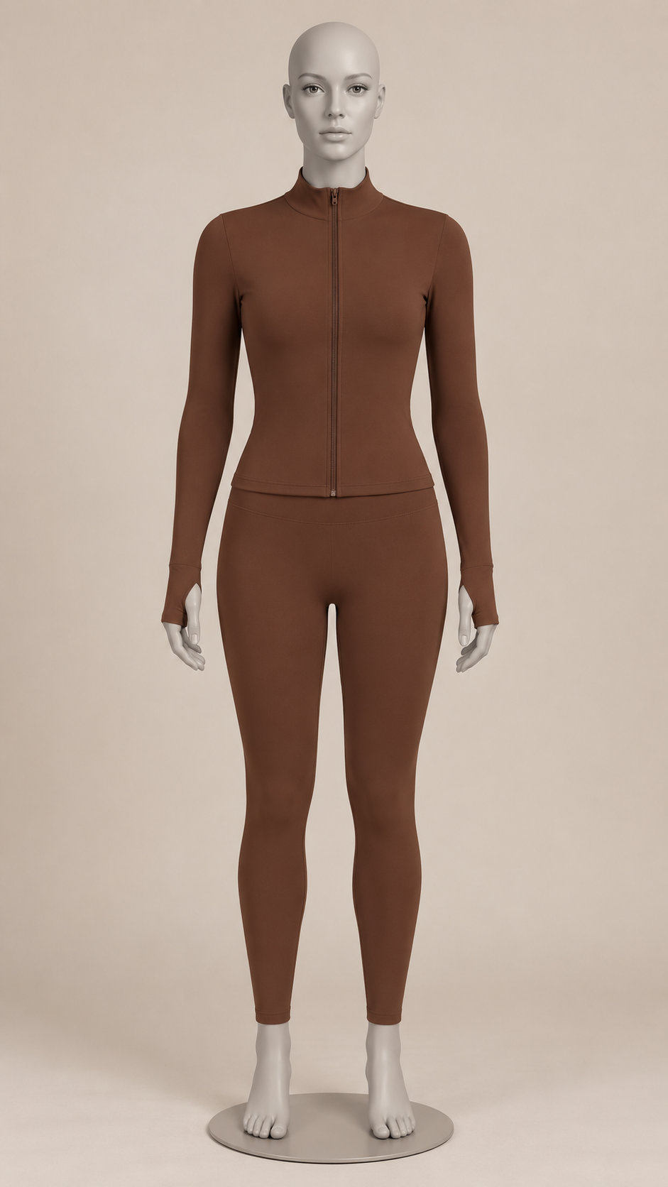 Kalinda Thumbhole Active Set — Clay Brown mannequin front