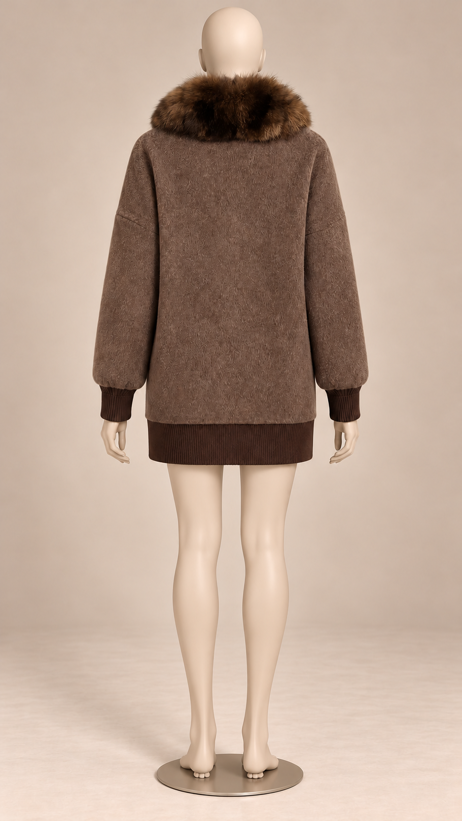 Rhiannon Fur-Placket Coat — Coffee color mannequin back