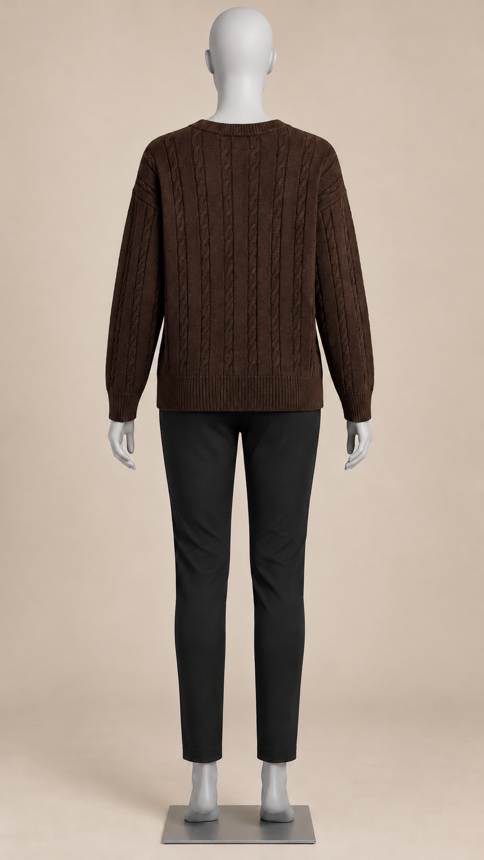 Marit Cable V-Neck Sweater — Coffee mannequin back