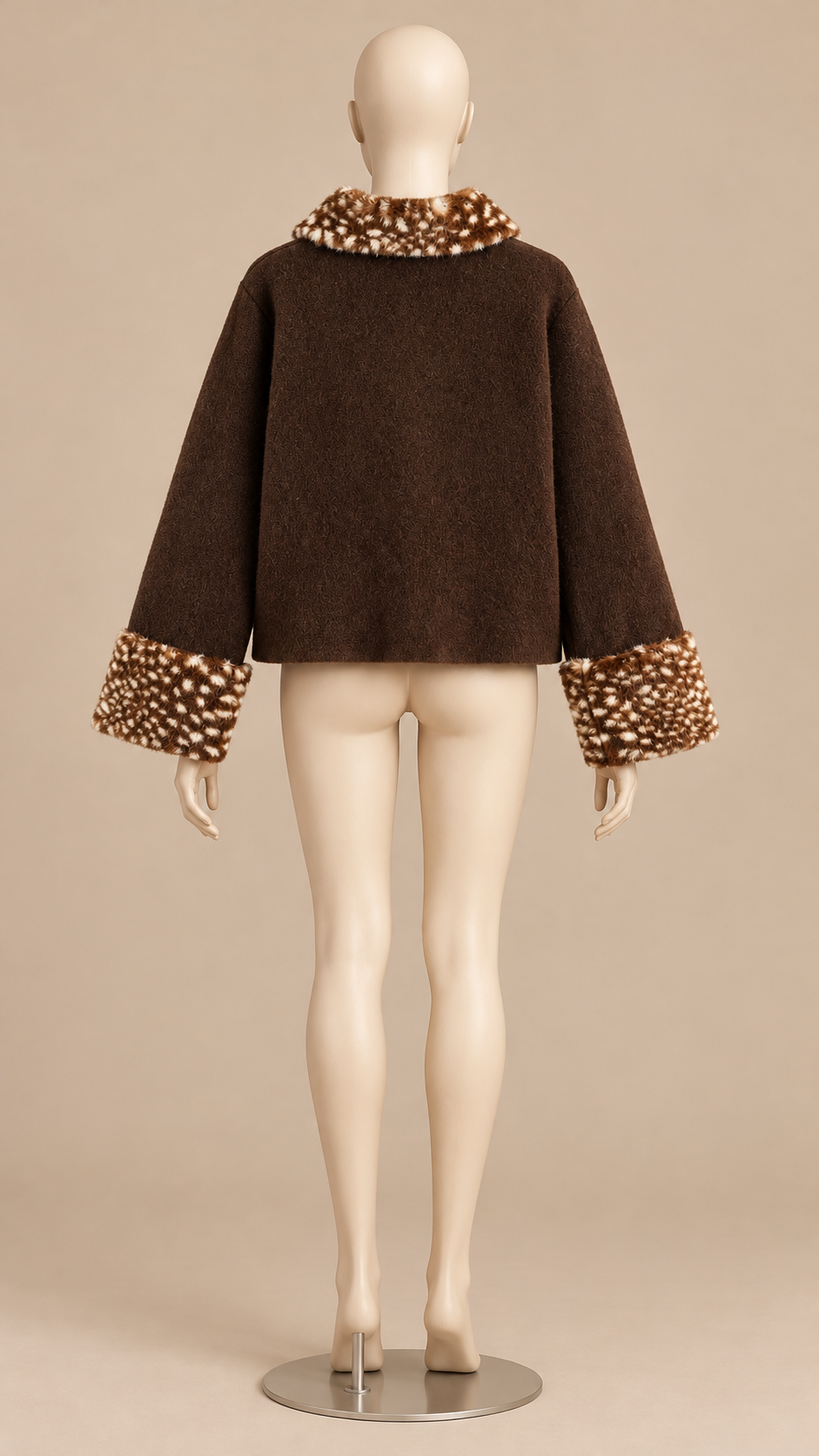 Brigida Fawn-Collar Cardigan — Coffee mannequin back