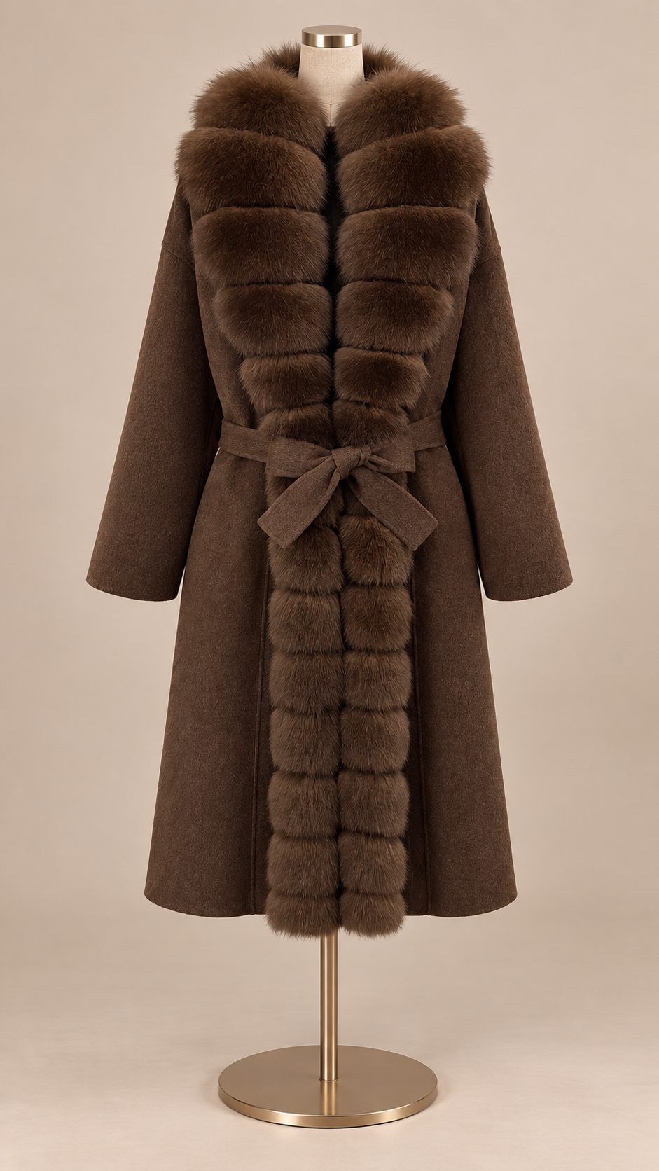 Seraphine Fur Collar Coat — Coffee mannequin front