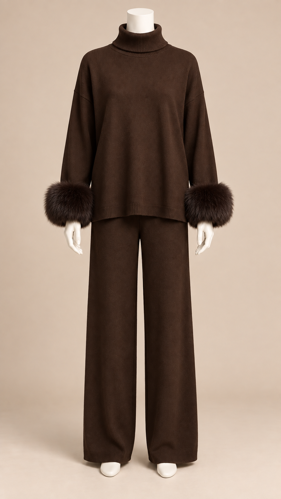 Noor Fur-Pom Knit Set — Coffee mannequin front