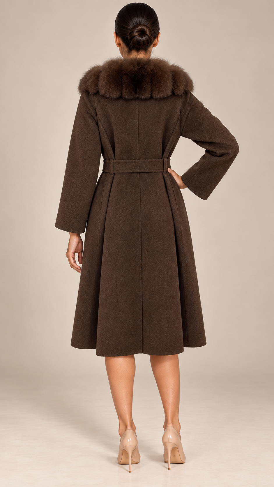 Seraphine Fur Collar Coat — Coffee model back
