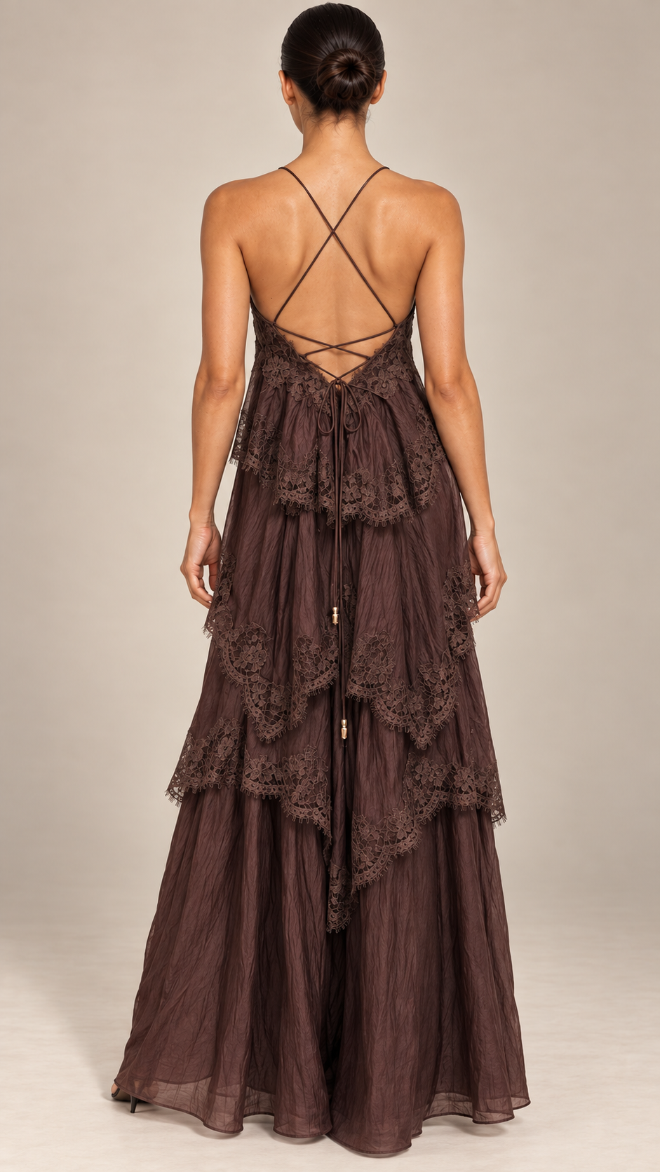 Fleur Tiered Maxi — Coffee model back