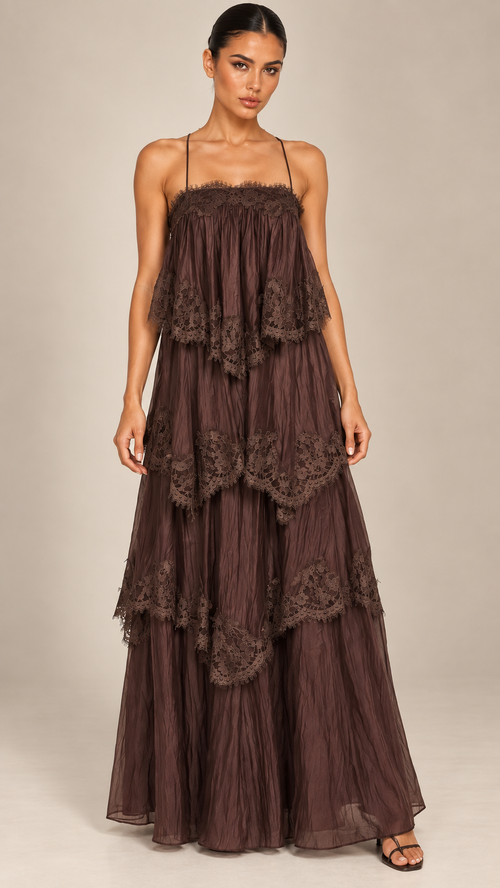 Fleur Tiered Maxi — Coffee model front