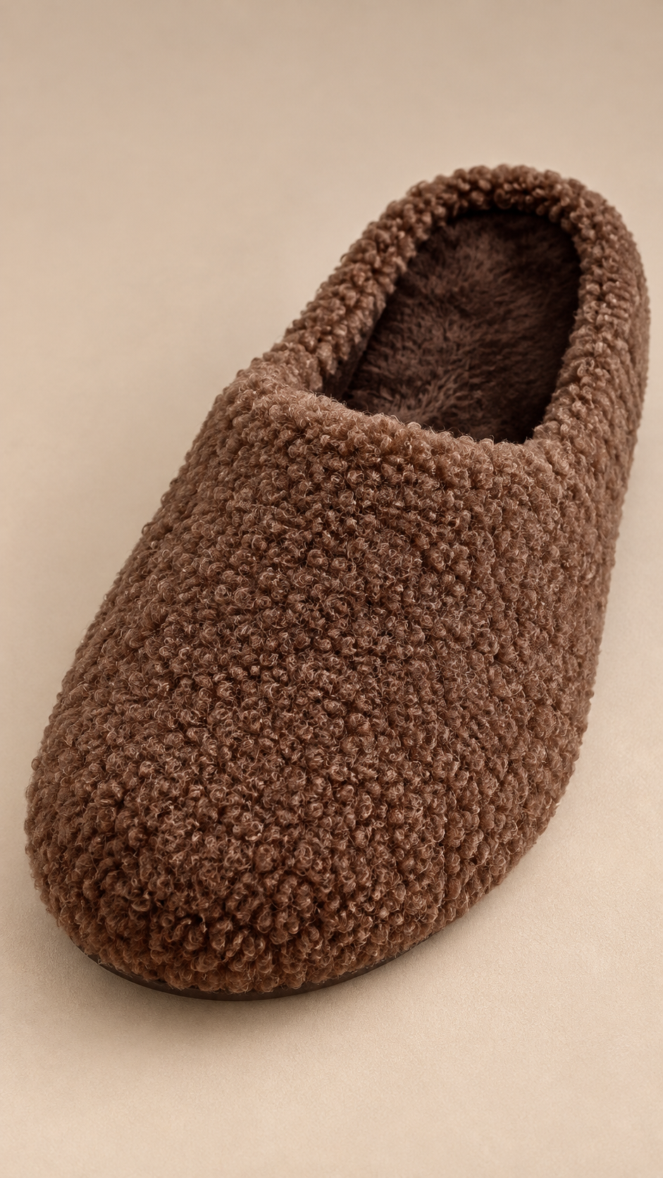 Gisella Teddy-Fleece Mule — Coffee shoe detail