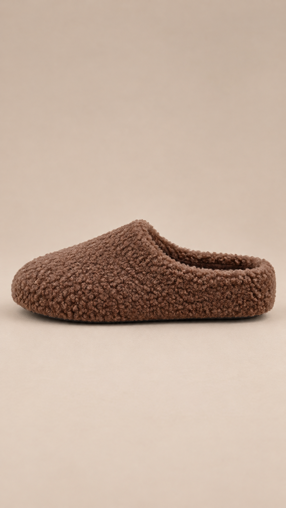 Gisella Teddy-Fleece Mule — Coffee shoe side