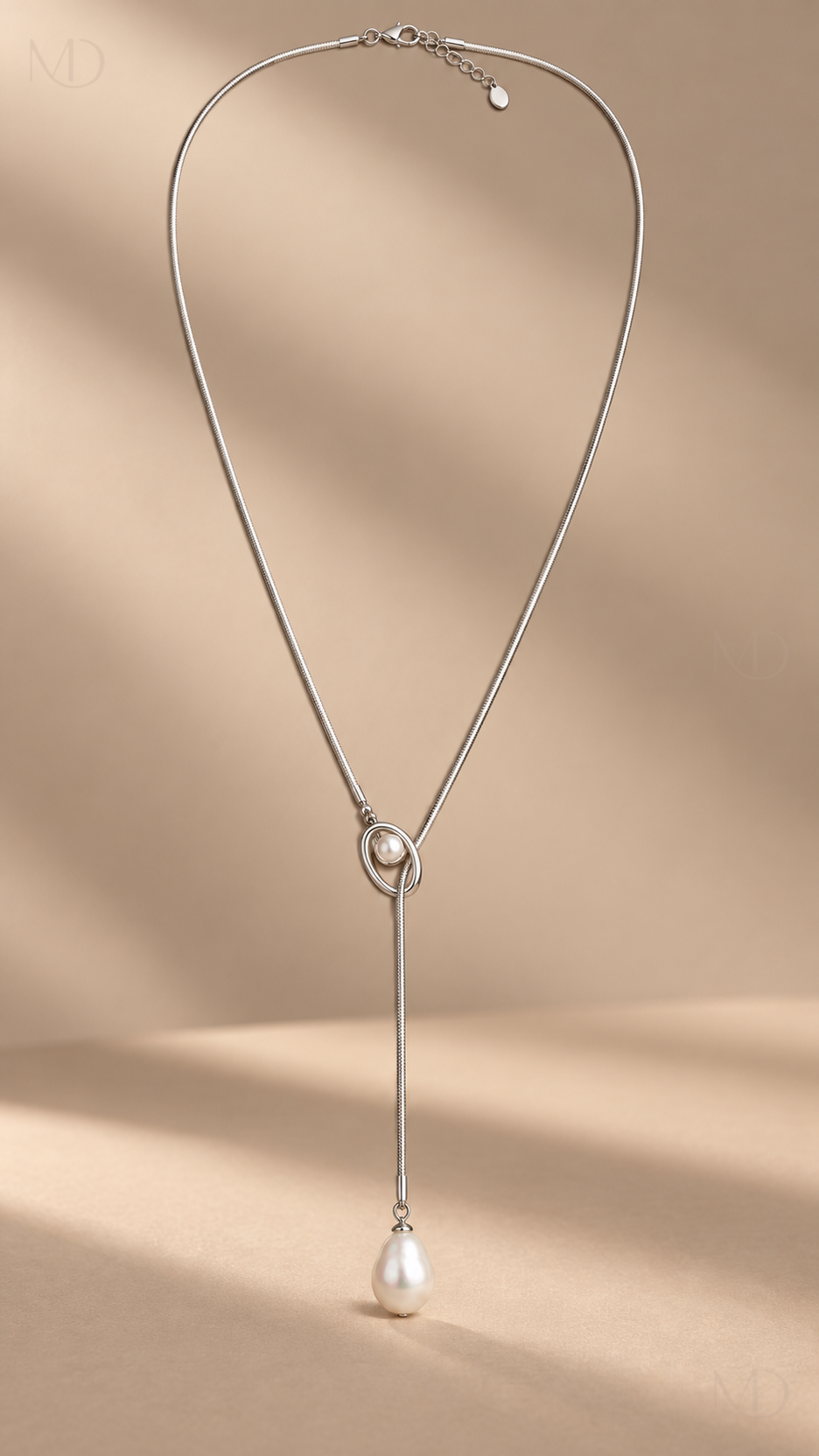 Colette Pearl Lariat Chain - Silver product close-up
