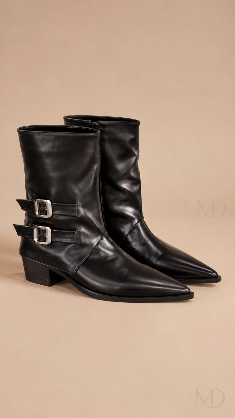 Rowan black buckle ankle boots product close-up