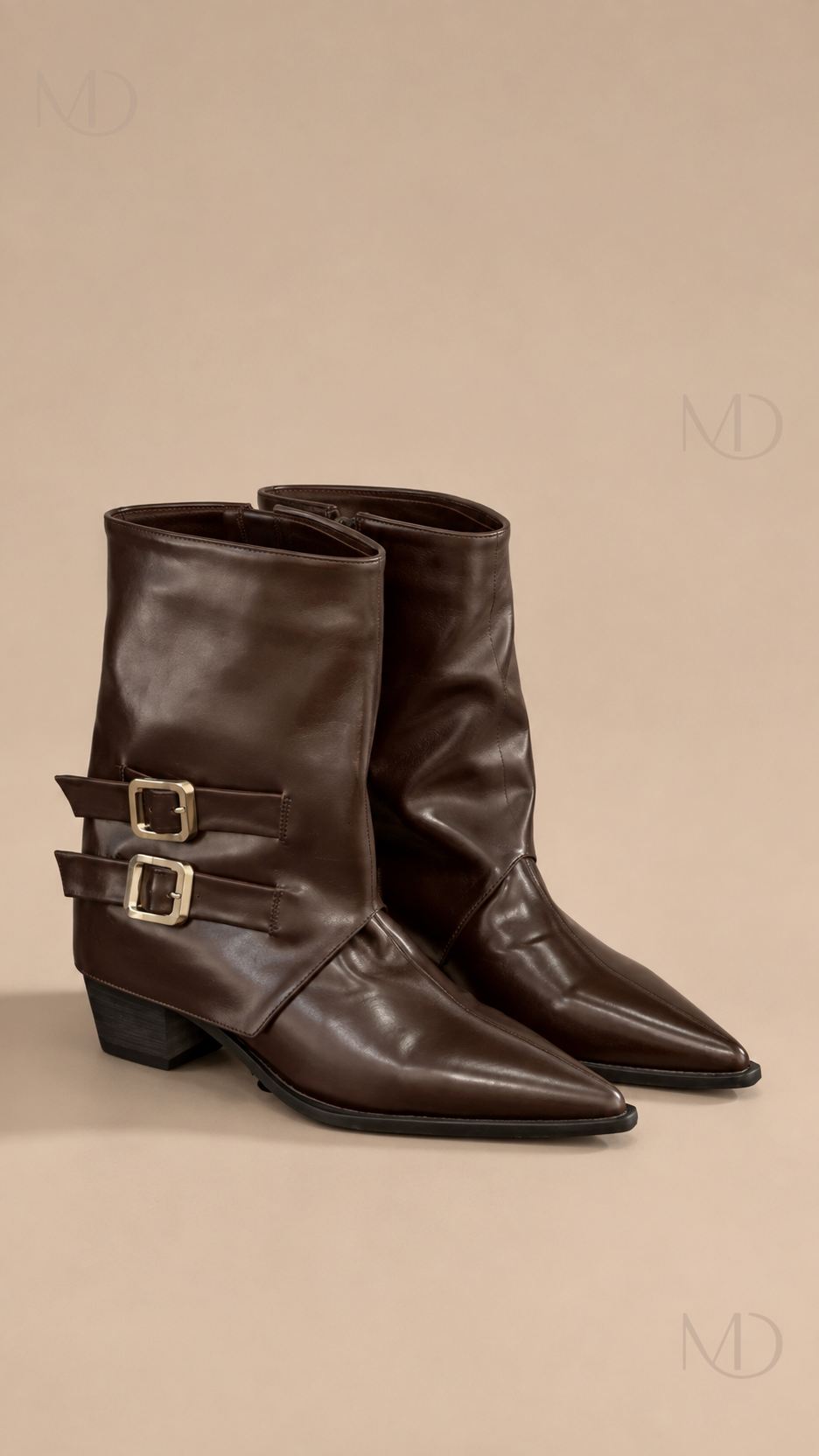 Rowan brown buckle ankle boots product close-up