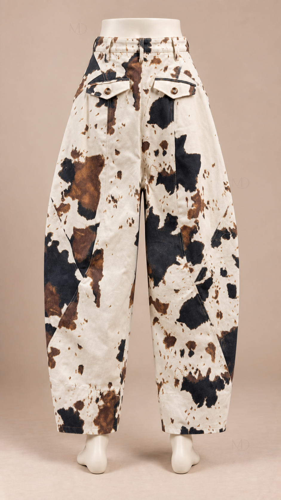 Dakota Cow Print Wide Pants — Cow Print mannequin back