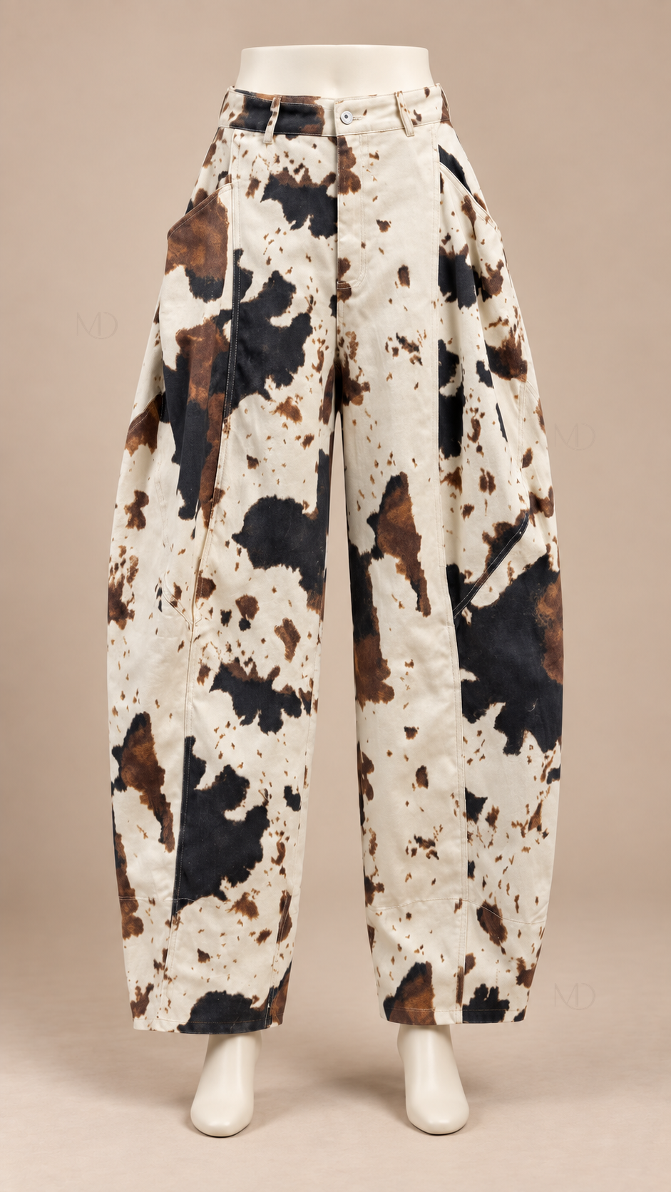Dakota Cow Print Wide Pants — Cow Print mannequin front