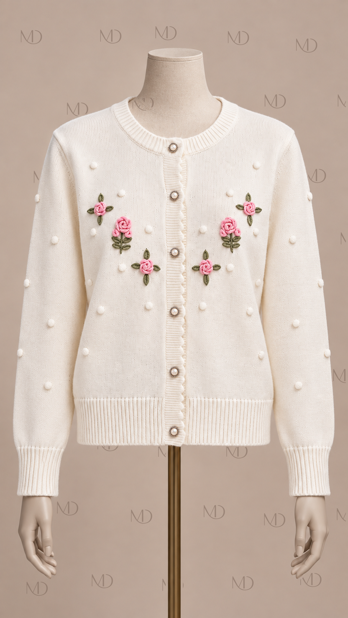 Rosalie Embroidered Cardigan — Cream mannequin front