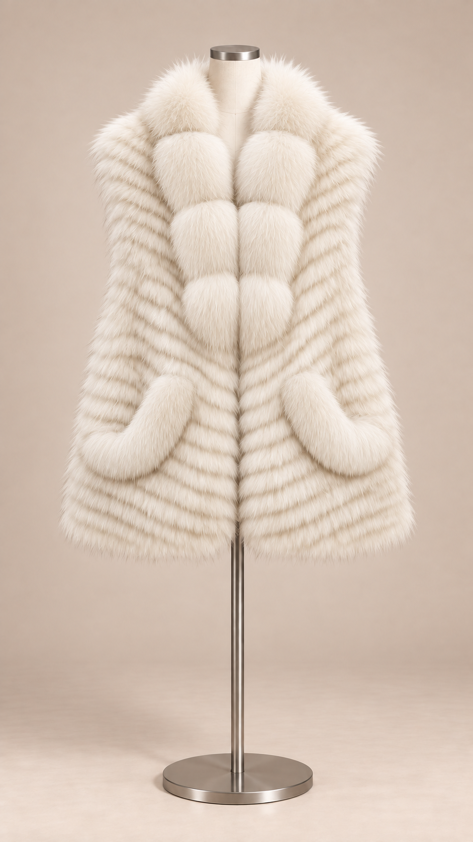 Rowan Fox Fur Gilet — Cream mannequin front