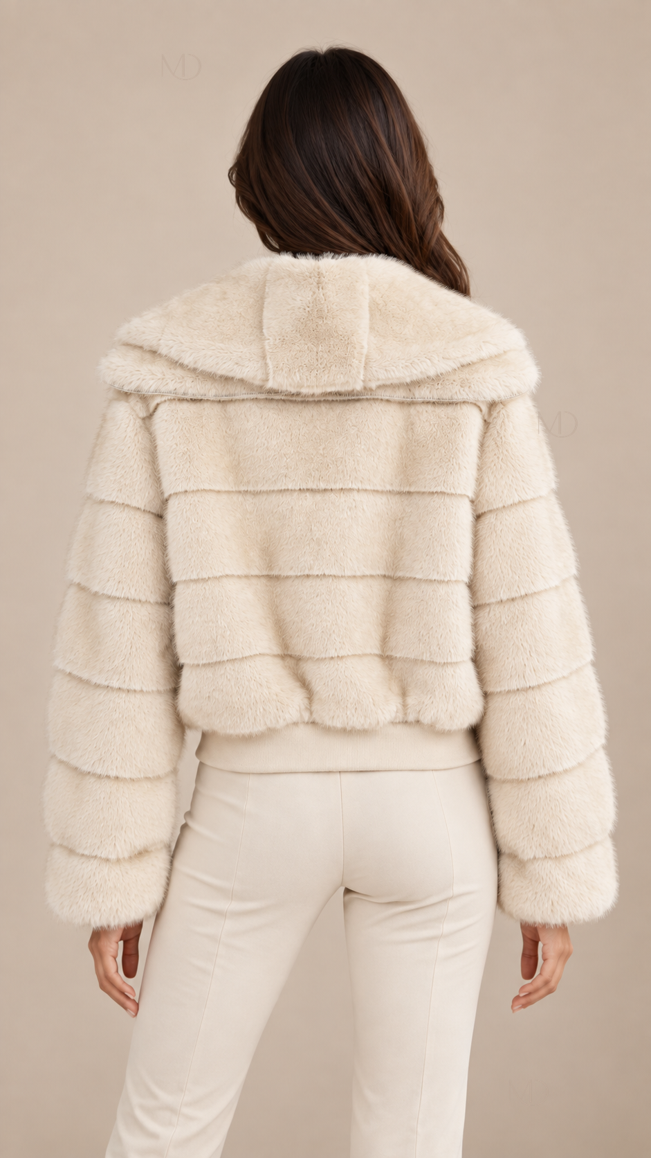 Sable Faux Fur Jacket — Cream model back