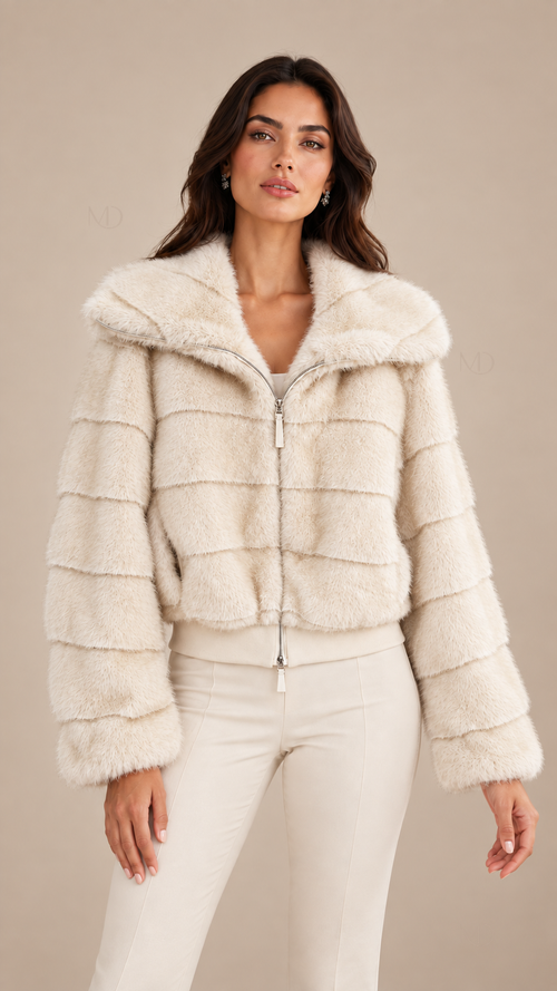 Sable Faux Fur Jacket — Cream model front