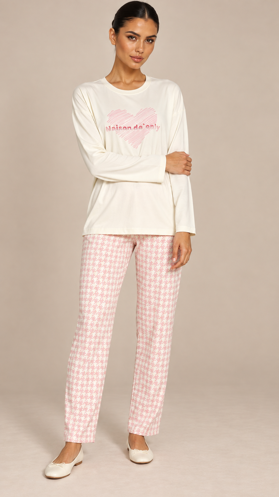 Rosemary Bra-Lined Pajama Set — Cream model front