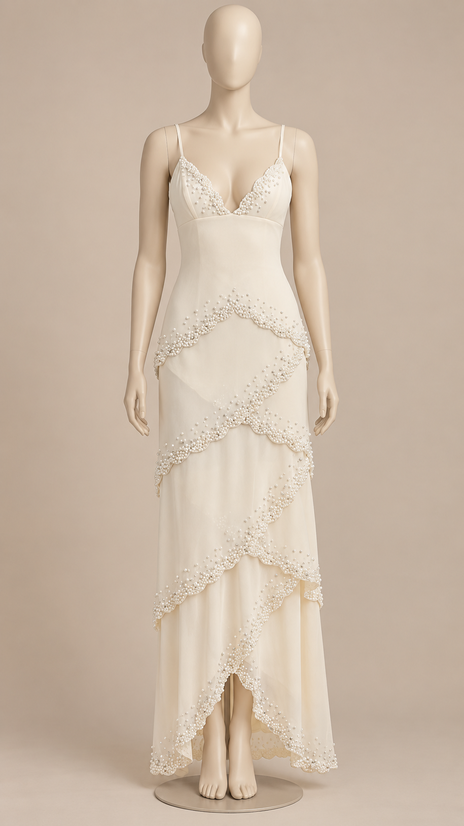 Delphine Pearl Tiered Maxi — Cream White mannequin front