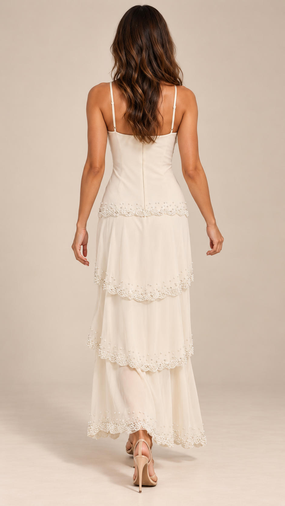 Delphine Pearl Tiered Maxi — Cream White model back