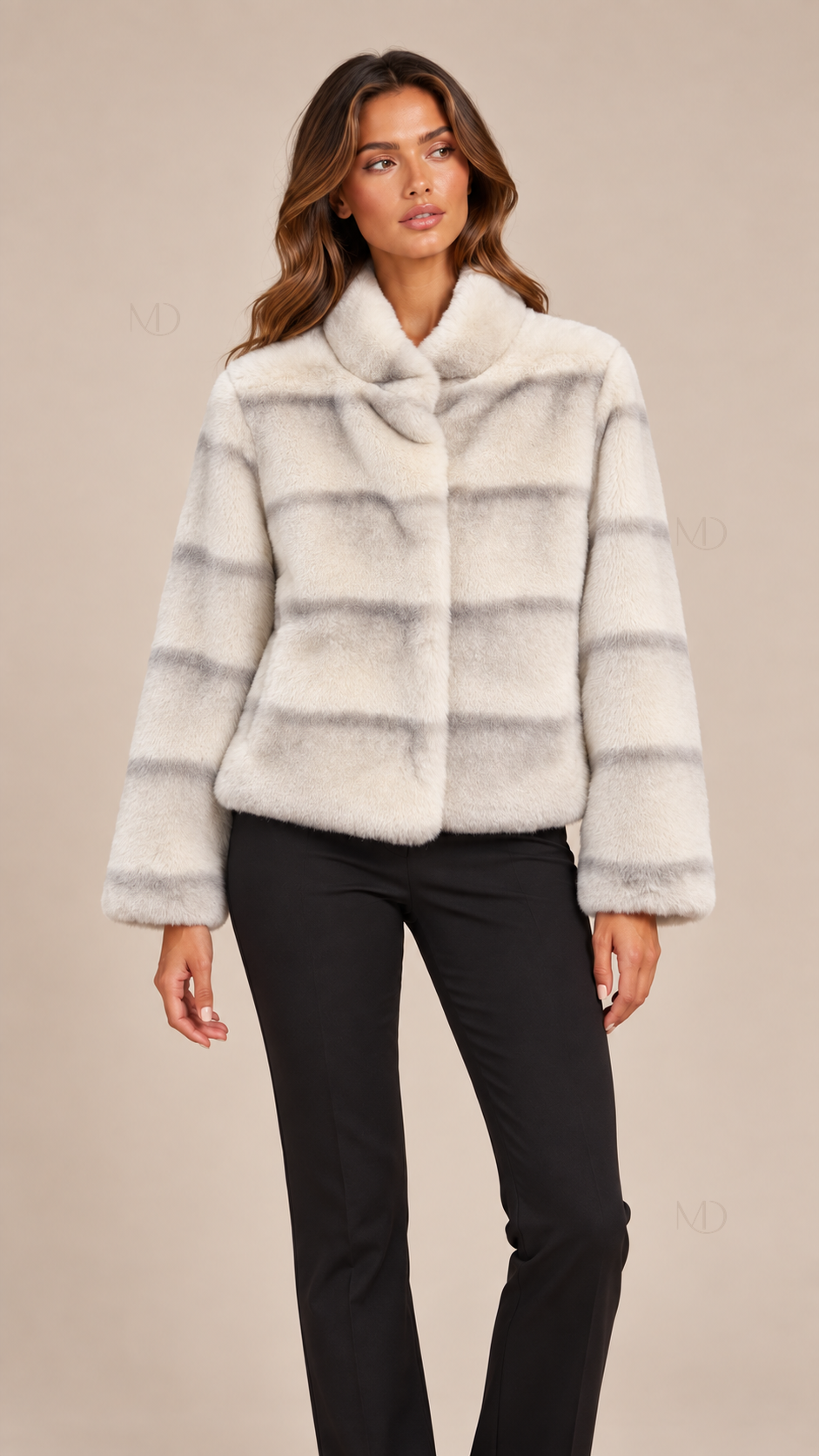 Sabine Faux Chinchilla Coat — Cream White model front