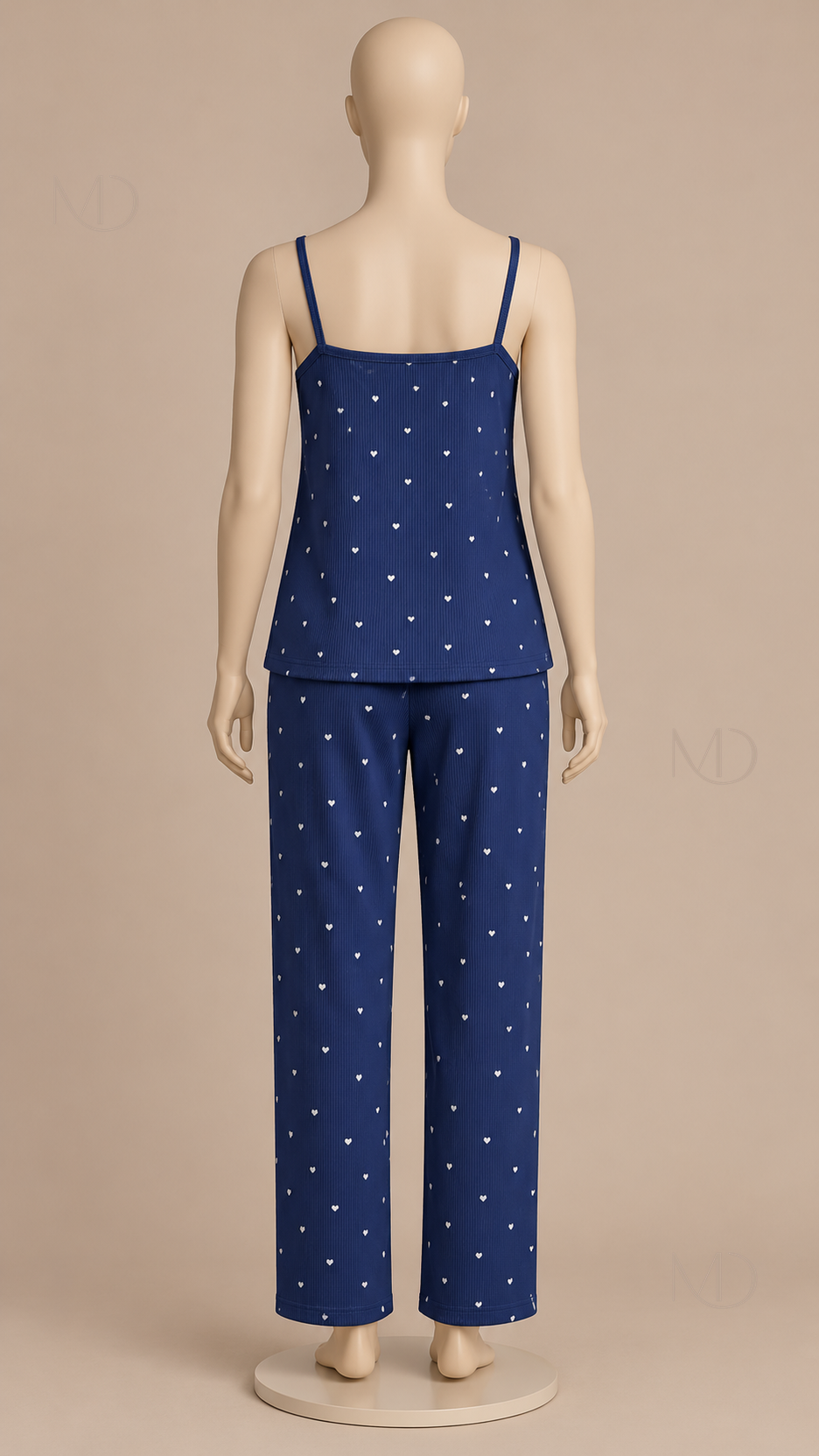 Fiammetta Heart-Dot Cami Pajamas — Dark Blue mannequin back