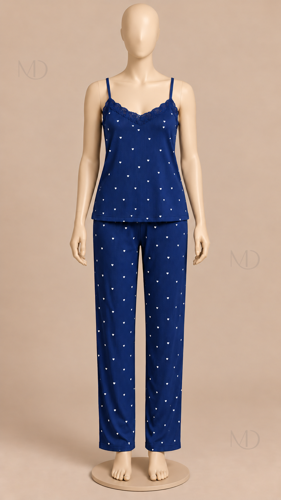 Fiammetta Heart-Dot Cami Pajamas — Dark Blue mannequin front